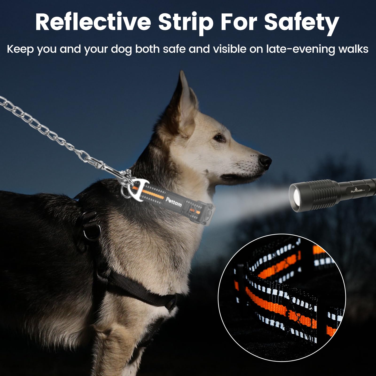 PETTOM Collare Semistrozzo Cane, Collare Cane Con Serratura di Sicurezza, Regolabile e Riflettente, Collare a Strozzo per Cani di Piccola, Media e Grande Taglia (S, Arancia)