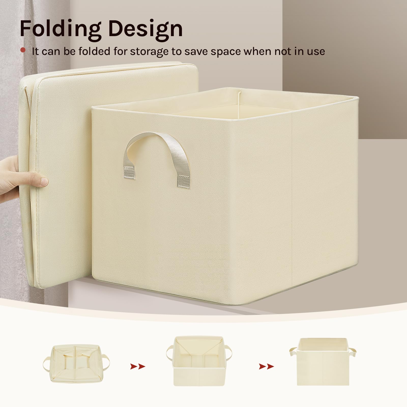 WOLTU Faltbare Aufbewahrungsboxen 10 Stück, mit Griffen,Creme,26x26x26cm | Stoffboxen mit Griffen und Metallrahmen, Aufbewahrungswürfel für Schlafzimmer, Arbeitszimmer, Wohnzimmer, Mehrzweck,
