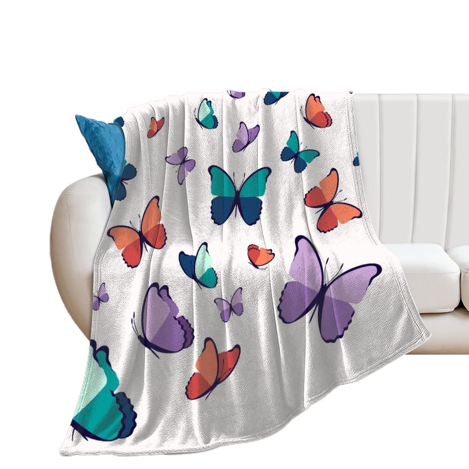 Couverture polaire papillon coloré pour cocooning sur le canapé 130x150cm