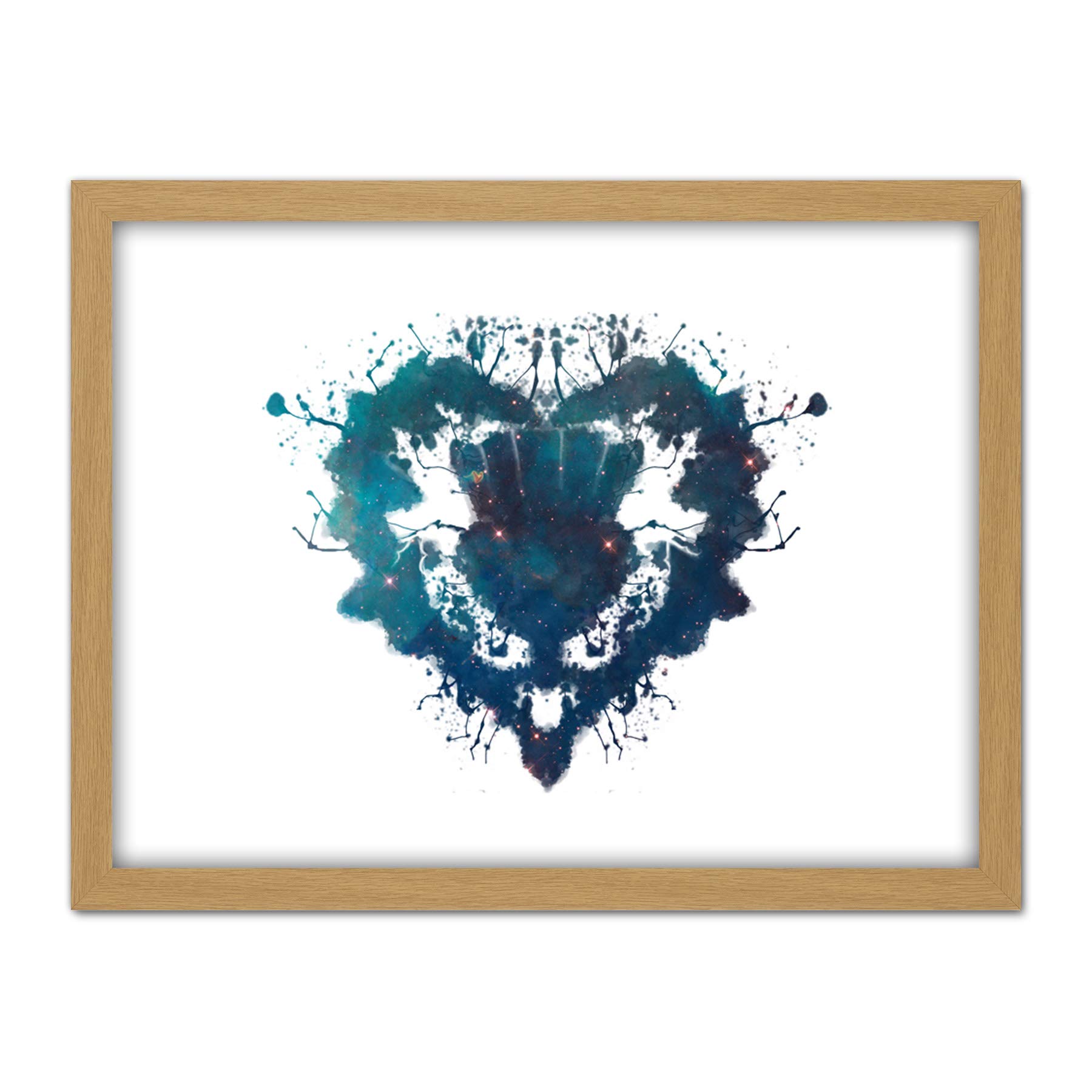 Artery8 Ink Splat Thistle Heart Large Framed Wall Art Print - Light Oak Frame - W18 x H24 inch