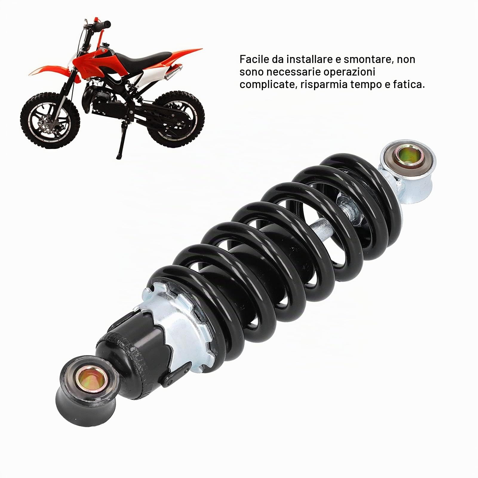 Ammortizzatore per ATV 200mm, Molla Regolabile a 5 Livelli, Foro 10mm, Acciaio al Carbonio, Ammortizzatore Universale con Pressione della Molla per Go Kart ATV Quad Damper Bike