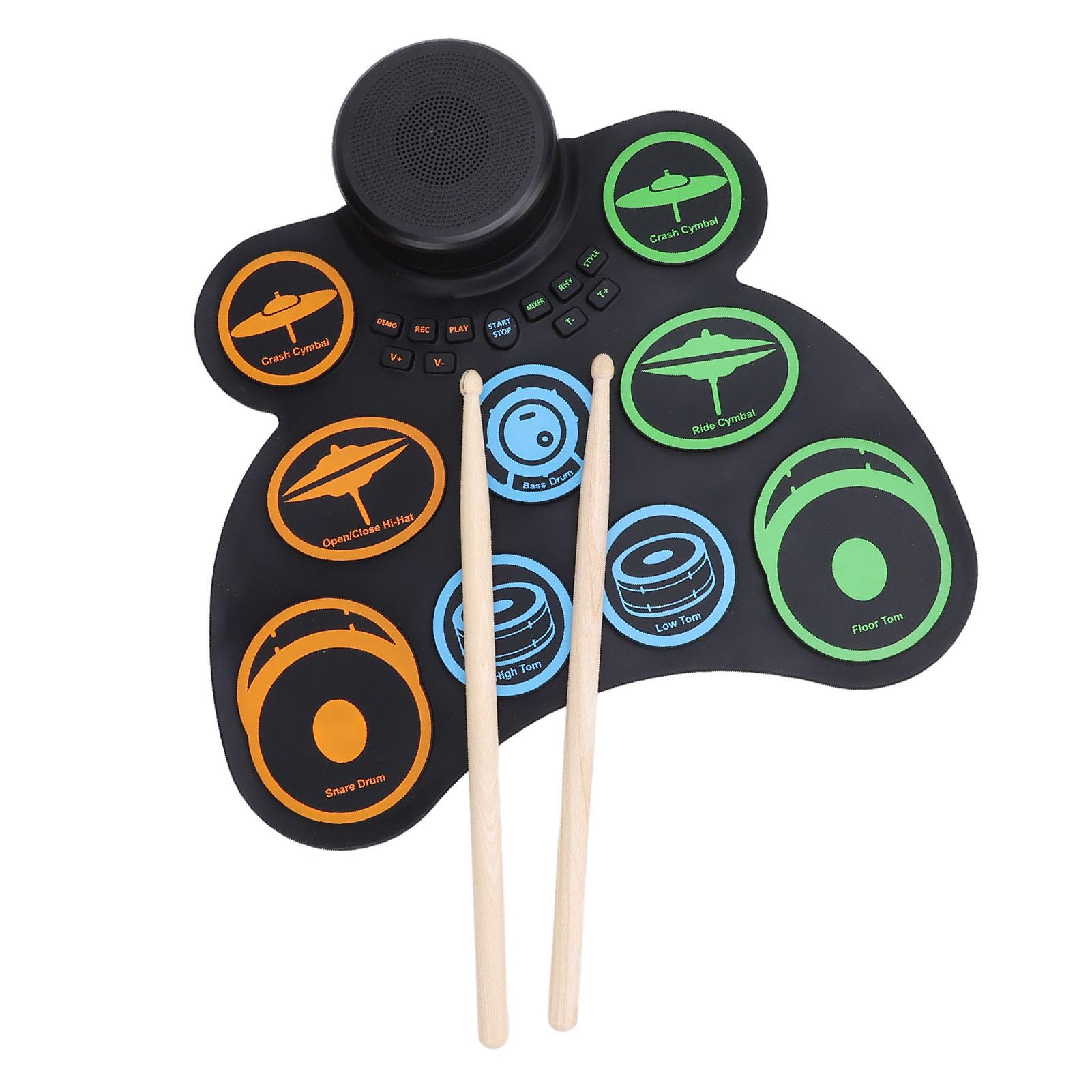 Batería Electrónica de 9 Pads con Altavoces Premium, 10 Tonos, 10 Ritmos, Batería Recargable, Función de Grabación, Ideal para Niños Principiantes