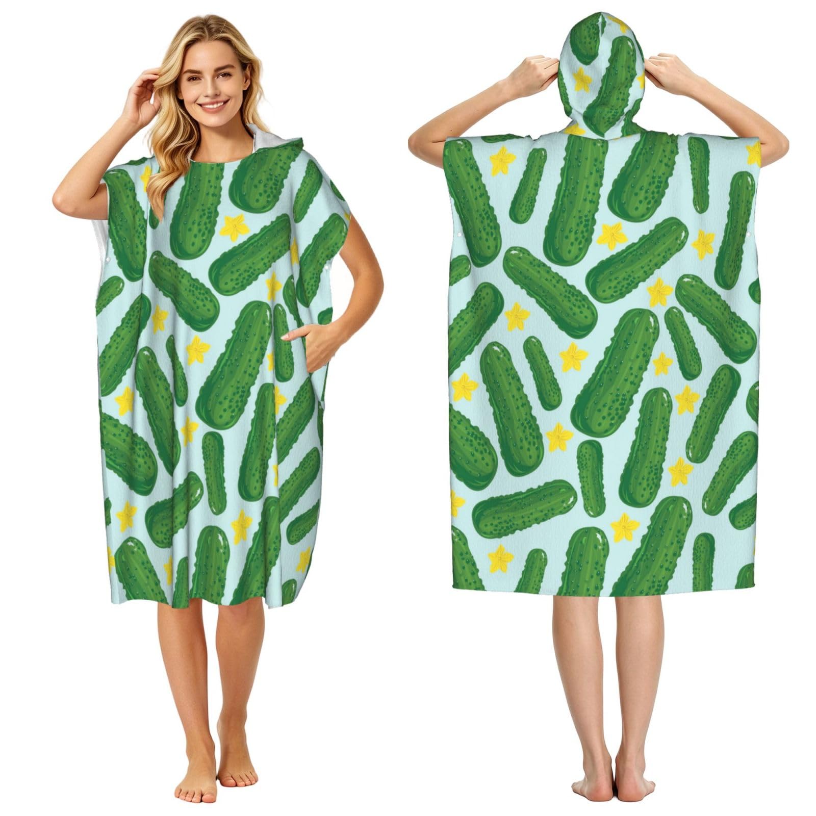 Poadnly Cucumbers, Adult Hooded Beach Towel 90 x 110 cm,Changing Bath Robe, Surf Poncho Towel For Women Men