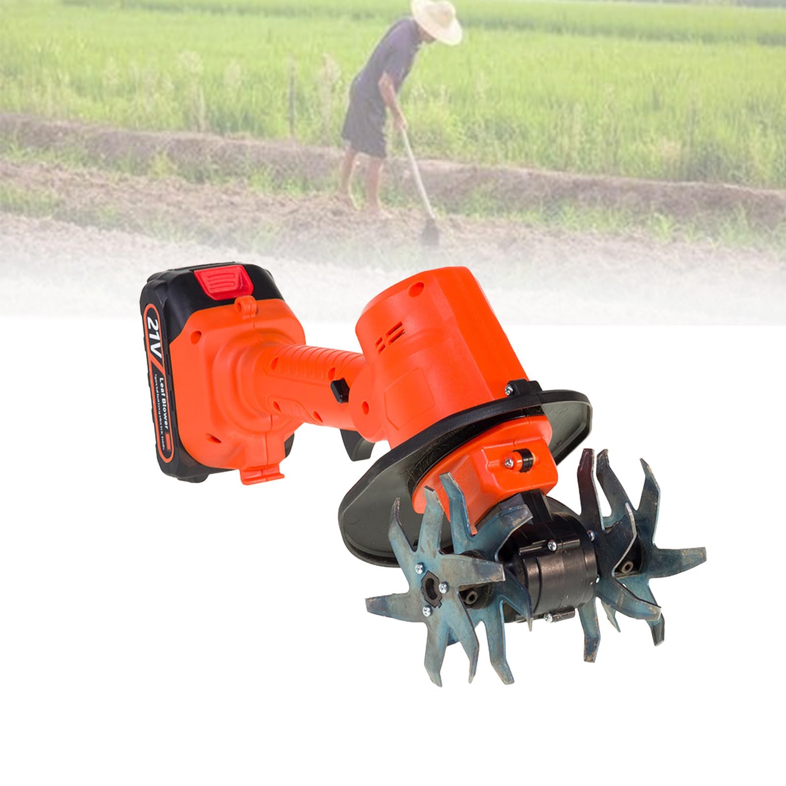 KJZQXYX Electric Garden Rotavator,235RPM Cordless Tiller Cultivator, 21V Handheld Soil Cultivator,with 4 Rows Of Tines,10cm Tilling Width and Depth (1battery with)