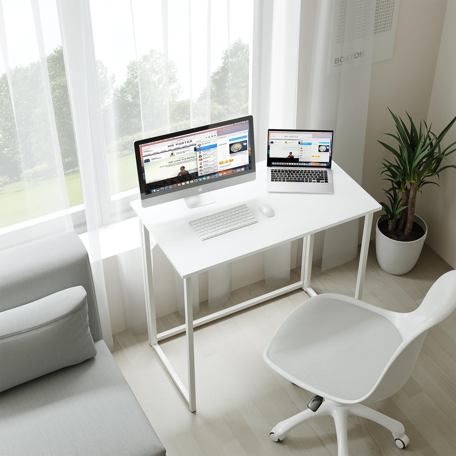 Dripex Scrivania Pieghevole, Scrivania per Casa e Ufficio, Tavolo da Studio Porta PC Stabile e Salvaspazio, 80 x 46 x 74 cm(Bianco)