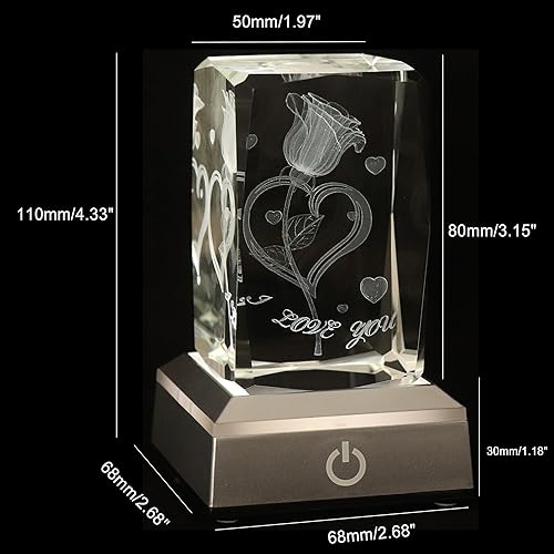 Miniatura 2 de Rosa de cristal grabada en 3D "I Love You", regalos de cumpleaños, luz nocturna para novia, esposa, mamá, bonitos regalos de aniversario,