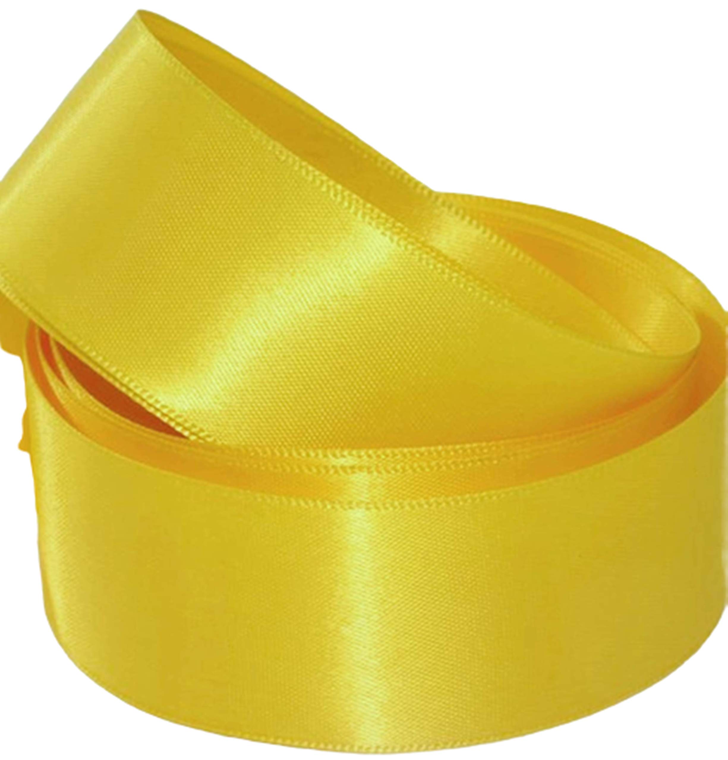 Gcs Yellow Satin Ribbon 50Mm Wide 3 Meters Gift Wrap Ribbon, Ribbons For Gift Wrapping, Christmas Ribbon, Gift Wrapping Ribbon For Crafting, Wedding Party Decor