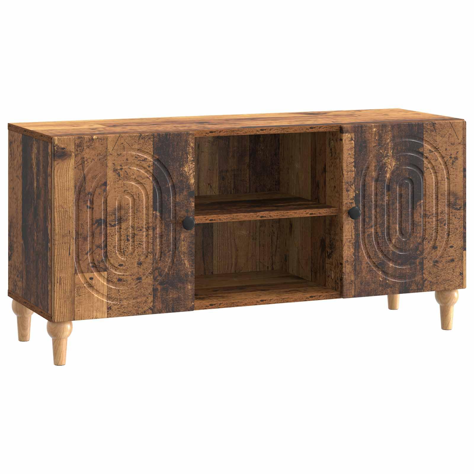 Meuble TV en bois vieilli 102cm avec portes battantes et étagère salon