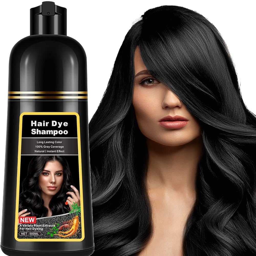 Champú instantáneo de tinte negro 3 en 1 para hombres y mujeres, champú de  color de cabello a base de hierbas para cobertura de canas, champú natural  ...