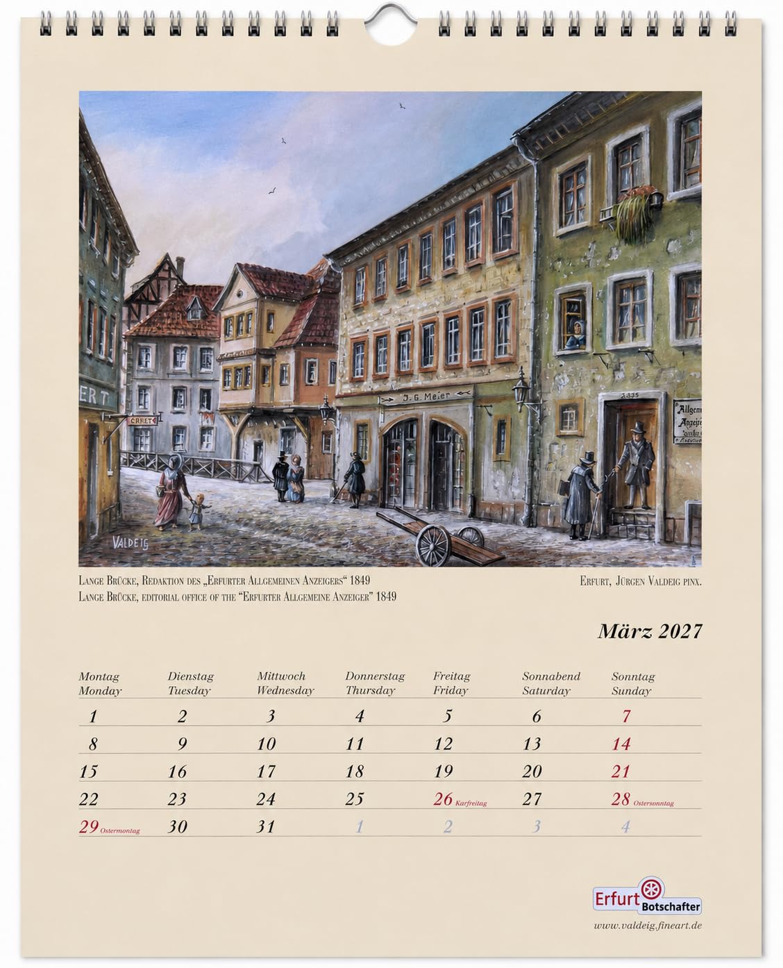 Alt-Erfurt Wandkalender 2027 - Erfurt - Stadt im Grünen Herzen Deutschlands von Jürgen Valdeig - 36 Jahre Kunstkalender mit historischen & aktuellen Motiven, Thüringen, Mittelalter, Bild Kalender
