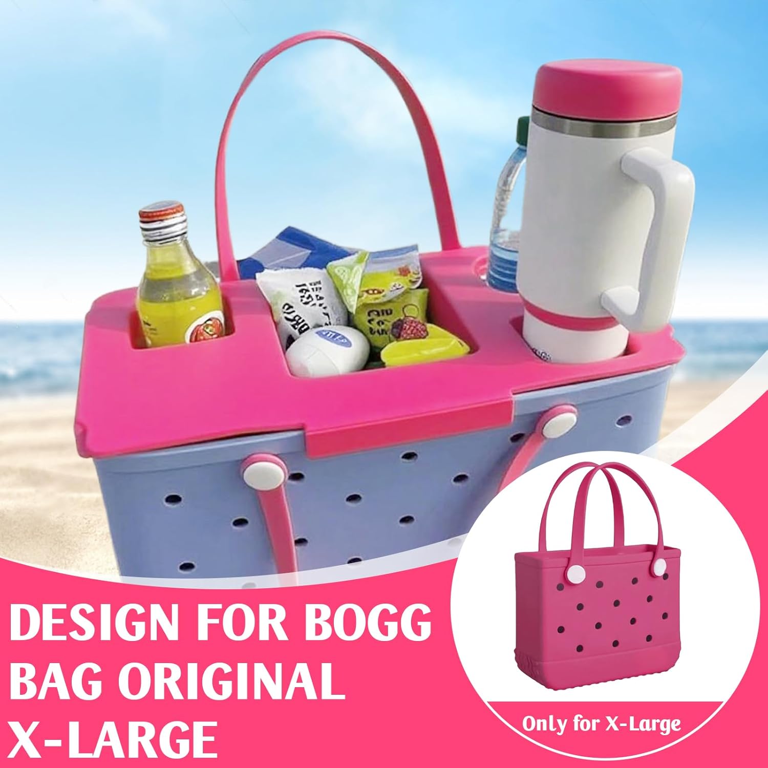for Bogg Bag Topper Tray - Waterproof Cup Holder & Snack Organizer 5 Compartment for Camping, Beach, Travel - Organizer Tray Top Compatible with Bogg Bag XL Cover