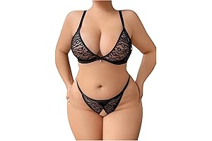 Plus Size Crotchless Panties - Lace Bra and Sheer Panty Set for a Sensual Experience