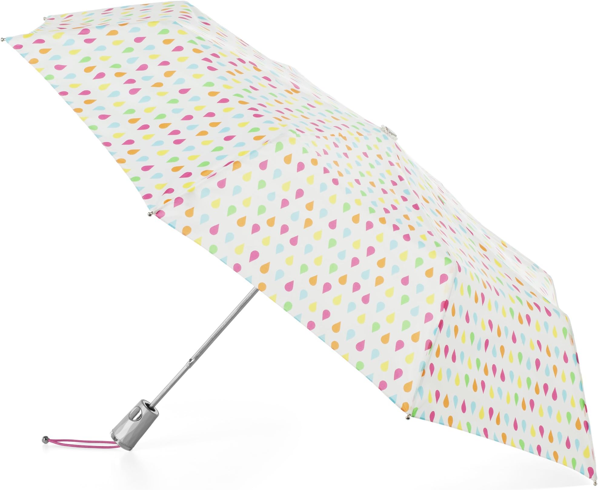 totesAutomatic Open Water-Resistant Travel Foldable Umbrella, White Rain