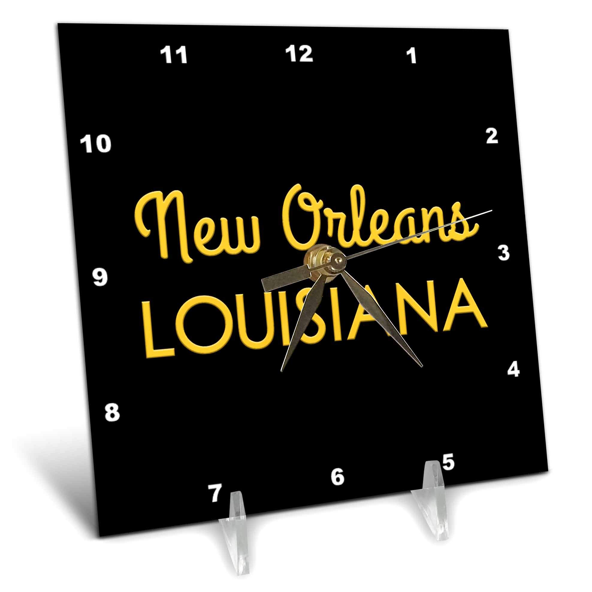 3dRose 6x6 Desk Clock - New Orleans, Louisiana. United States Patriot Home Town Talisman Alexis Design - American Cities Yellow on Black