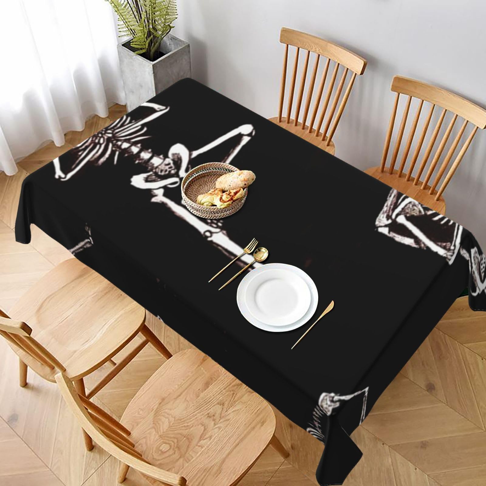 BNVSADC skeletons yoga Printed Rectangle Tablecloth 228x152 CM, Water Resistant Polyester Table Cloth Decorative Fabric Table Covers for Kitchen Dining Table Parties Camping