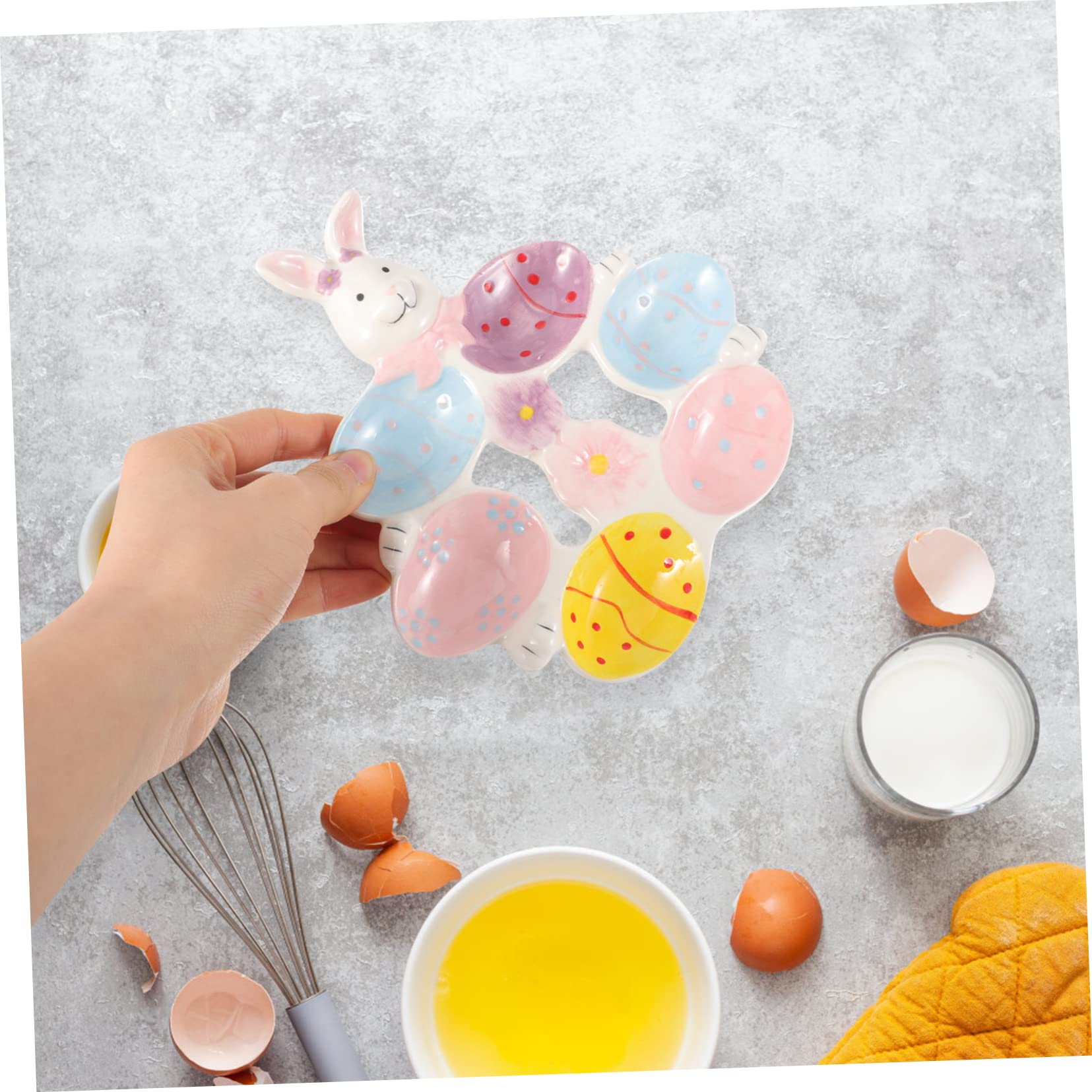 OFFSCH Egg Cup Ceramic Rabbit Shape Boiled Egg Holder Breakfast Egg Cups Egg Stand Kitchen Egg Organizer Random