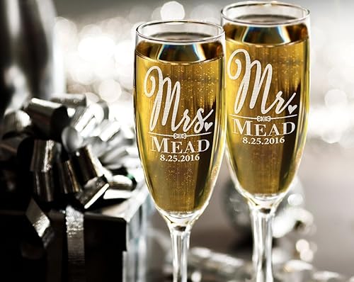Miniatura 4 de Copas de champán de boda personalizadas para señor y señora, regalos de boda personalizados con apellido y fecha, regalos de boda para novia y