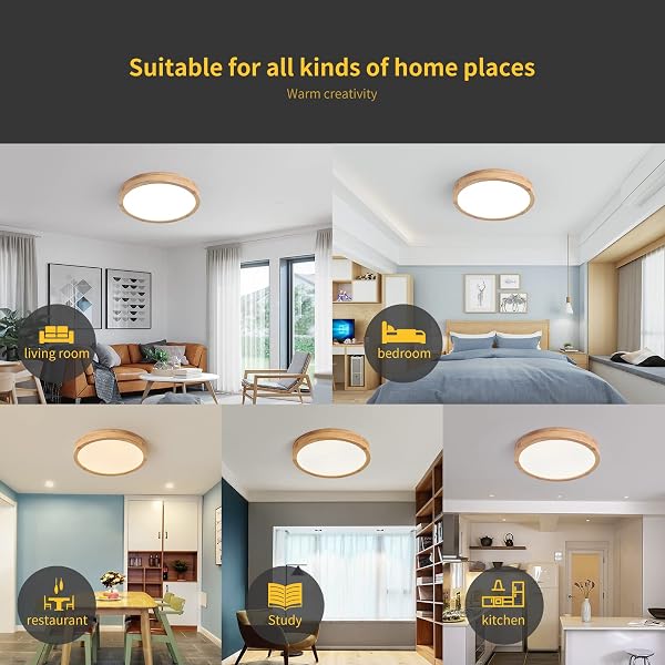 Wooden LED Ceiling Light, 21 W, Neutral White, 4500 K, 1600 lm, Round Wooden Ceiling Lights, Diameter 30 cm, for Lounge, Living Room, Kitchen, Dining Room, Hallway, Home, Office, Children's Room - 5