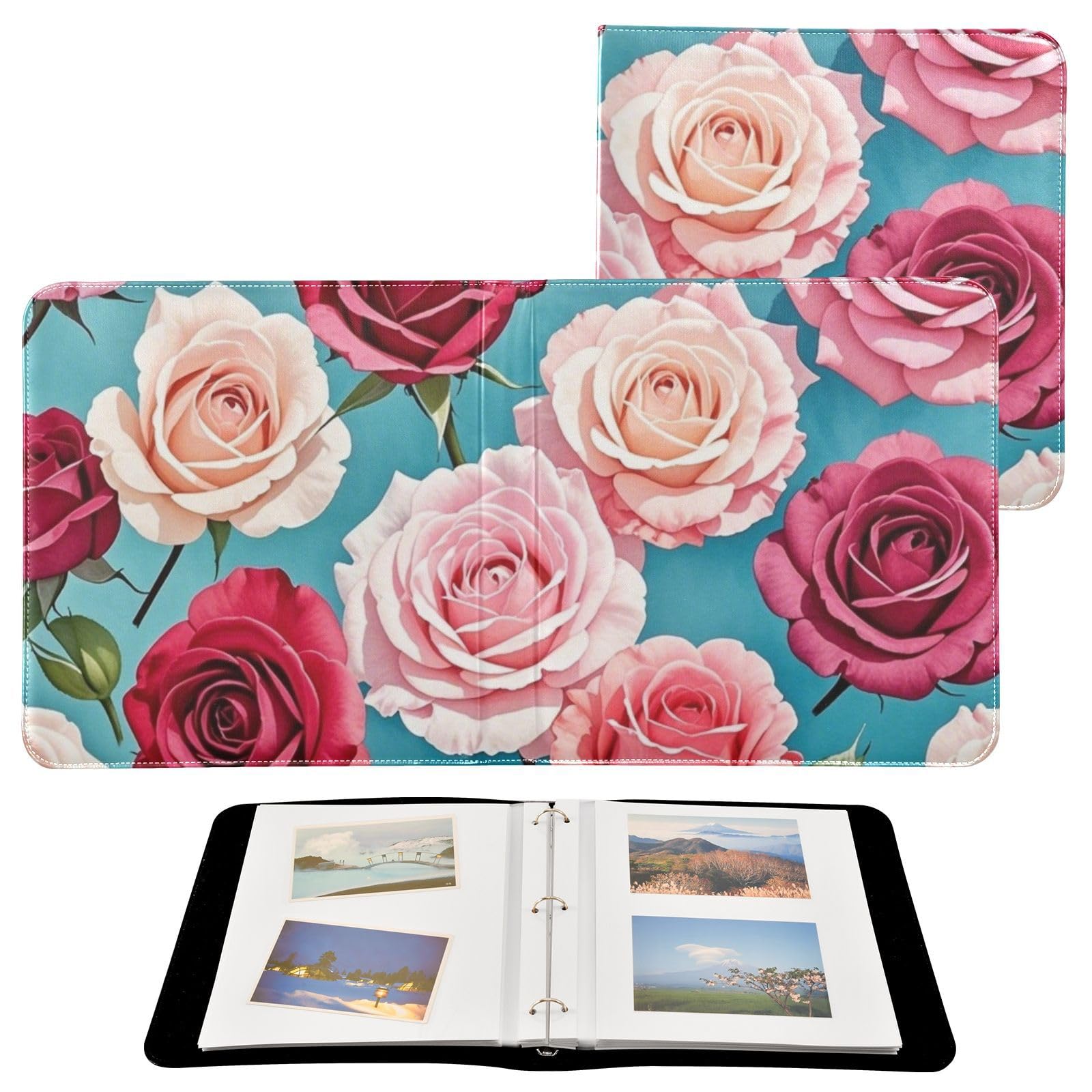 Photo Album 4x6, 5x7,6x8,Artificial Leather Photo Albums with 20 Detachable Sheets Rose Print for Family Wedding,Multi 19