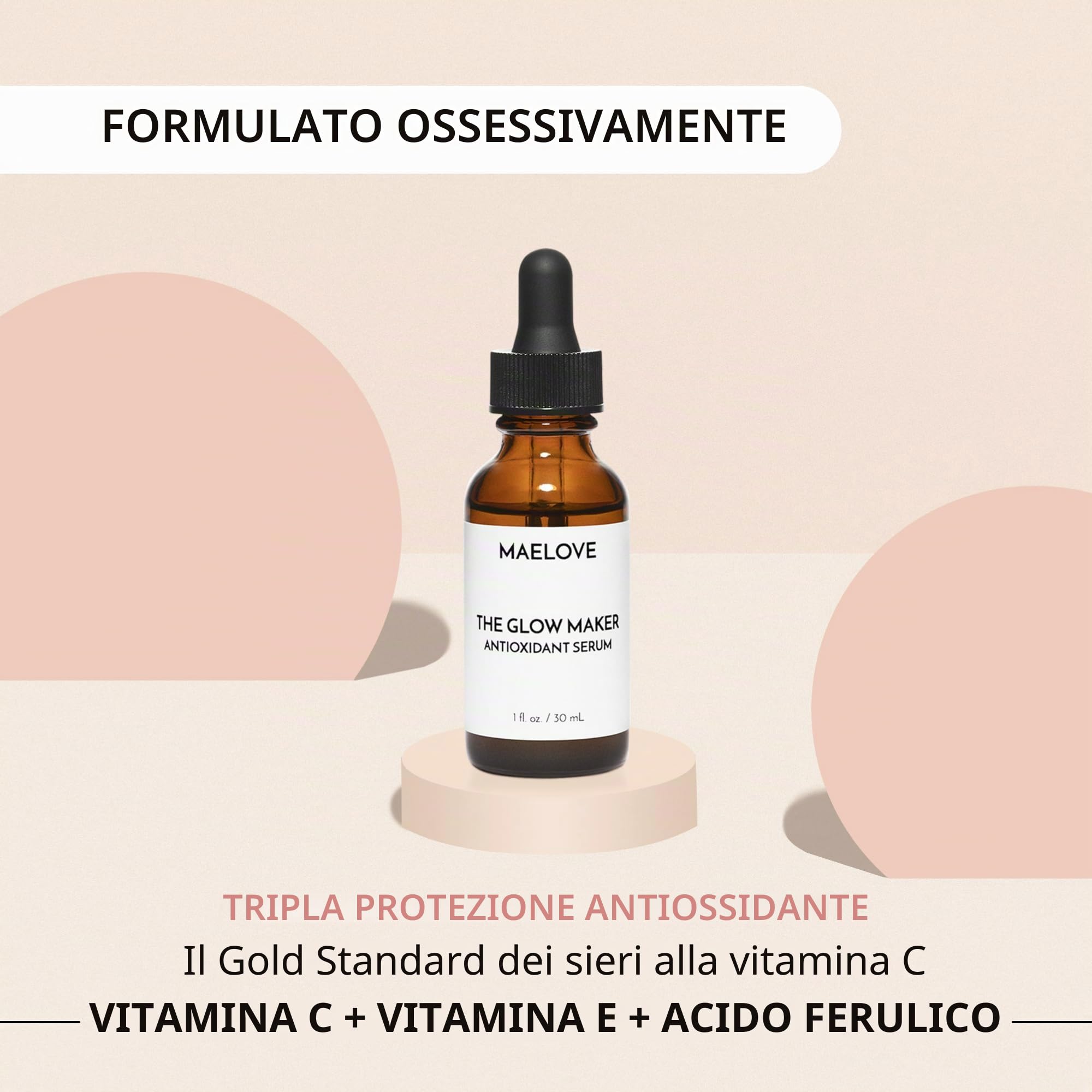 MAELOVE Siero alla vitamina C, illuminante con vitamine C, E, acido ferulico e acido ialuronico, senza profumo, premiato siero illuminante e idratante per il viso, 50 ml