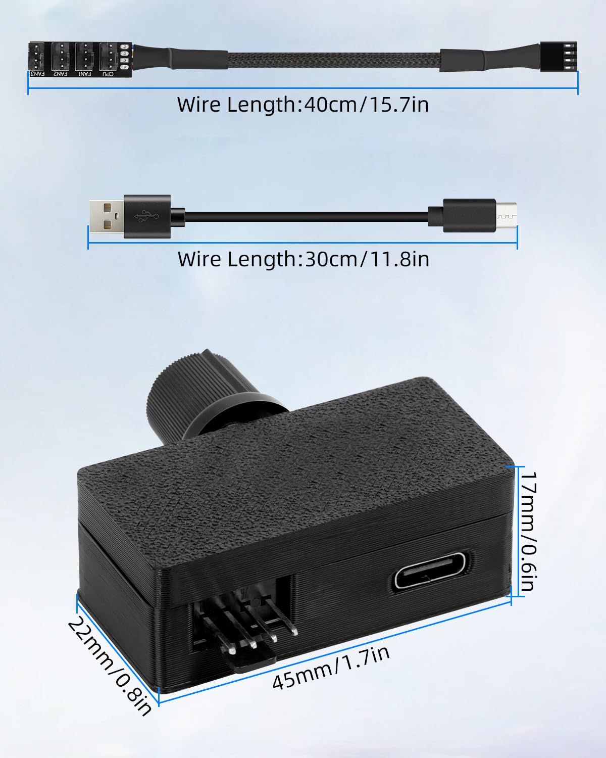 GELRHONR Piasta wentylatora PWM, 4-pinowy kontroler wentylatora, rozdzielacz 4-drożny z kablem zasilającym USB-C, wyjście 8 W