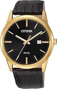Citizen Quartz Men's Watch, Stainless Steel with Leather strap, Casual, Brown (Model: BI5002-06E)
