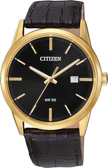 Citizen Quartz Men's Watch, Stainless Steel with Leather strap, Casual, Brown (Model: BI5002-06E)