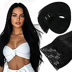 Sunny Hair Clip in Hair Extensions Straight Human Hair Clip in Extensions Remy Clip in Hair Extensions Real Human Hair Extensions Clip ins Jet Black for Women 22inch