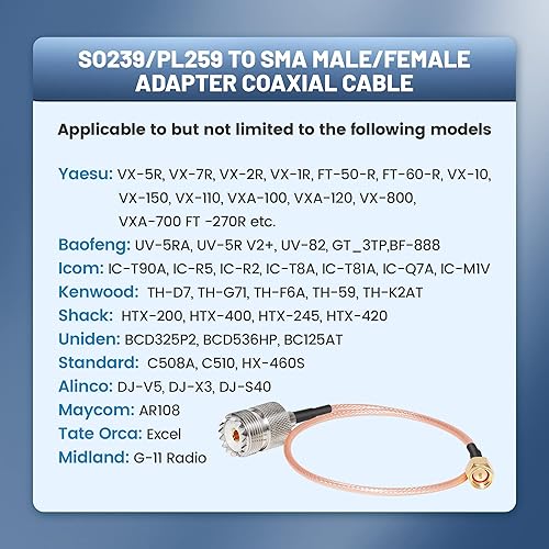 Miniatura 6 de Anina Cable coaxial RG316 RF SMA a UHF SO239 PL259 Cable de extensión de 12 pulgadas con 3 piezas Kit de adaptadores para antena de radio de jamón