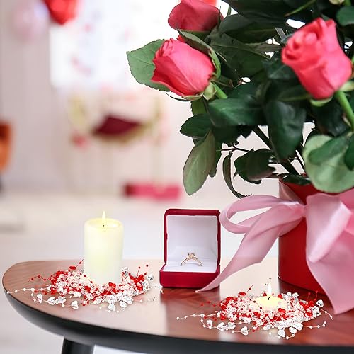Miniatura 5 de 4 anillos de vela para el día de San Valentín coronas de corazón de oropel coronas de perlas de boda anillos de vela con cuentas de 32 pulgadas