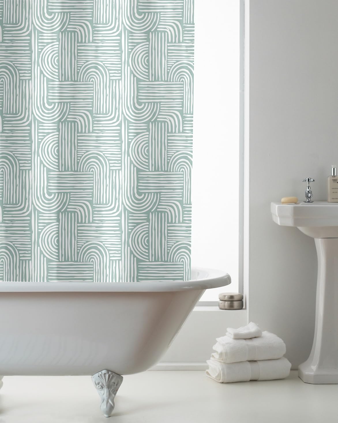 Country Club Green Peva Shower Curtain With Hooks Boho Waves