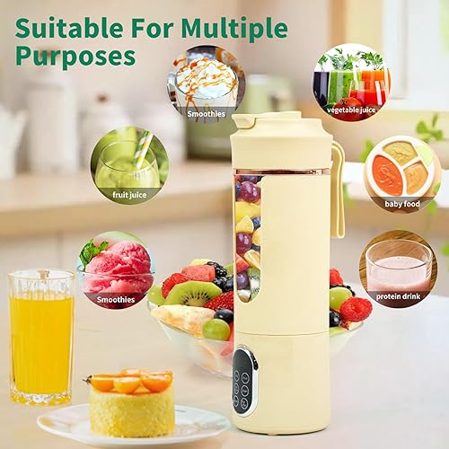 Miniatura 2 de Licuadora portátil de 17.9 fl oz, mini exprimidor eléctrico portátil USB, pequeña licuadora personal para batidos y licuados, con función