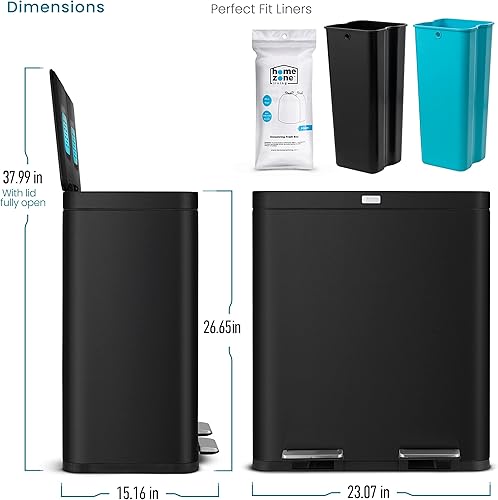 Miniatura 6 de Home Zone Living Bote de basura doble de 16 galones para reciclaje y basura con control de olores CleanAura, capacidad total de 60 litros, negro mate