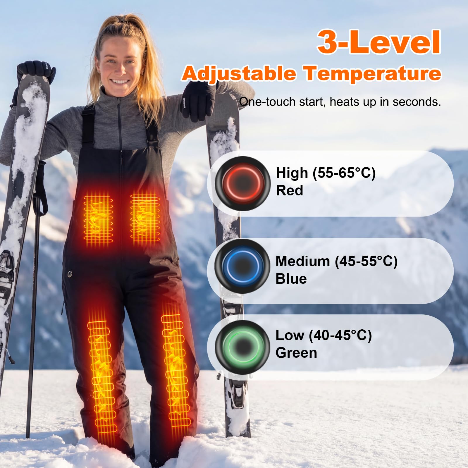Beheizbare Latzhose Damen Skihose Wasserdicht Winddicht Snowboardhose Warme Isolierung Schneelatzoverall Skianzug mit Akku Multi Pockets Arbeitslatzhose Damen mit Verstellbaren Hosenträgern