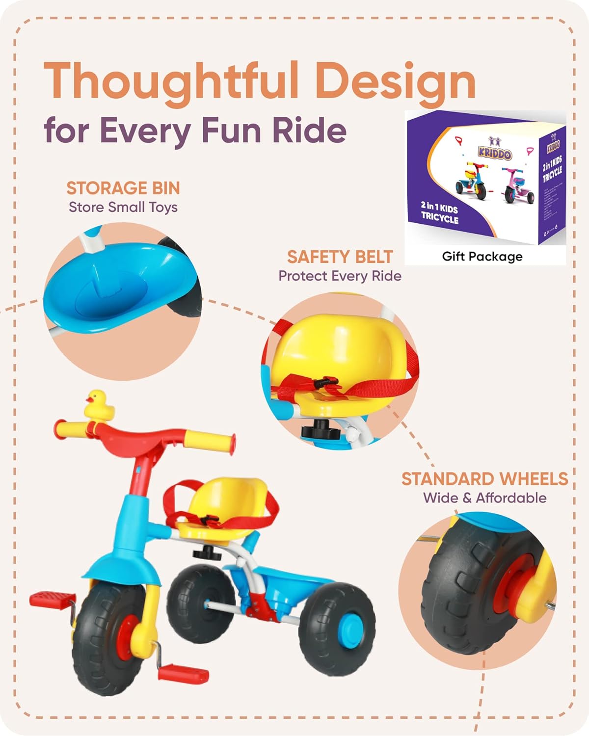 Buy KRIDDO 2 in 1 Kids Tricycles Age 18 Month to 3 Years, Gift Toddler