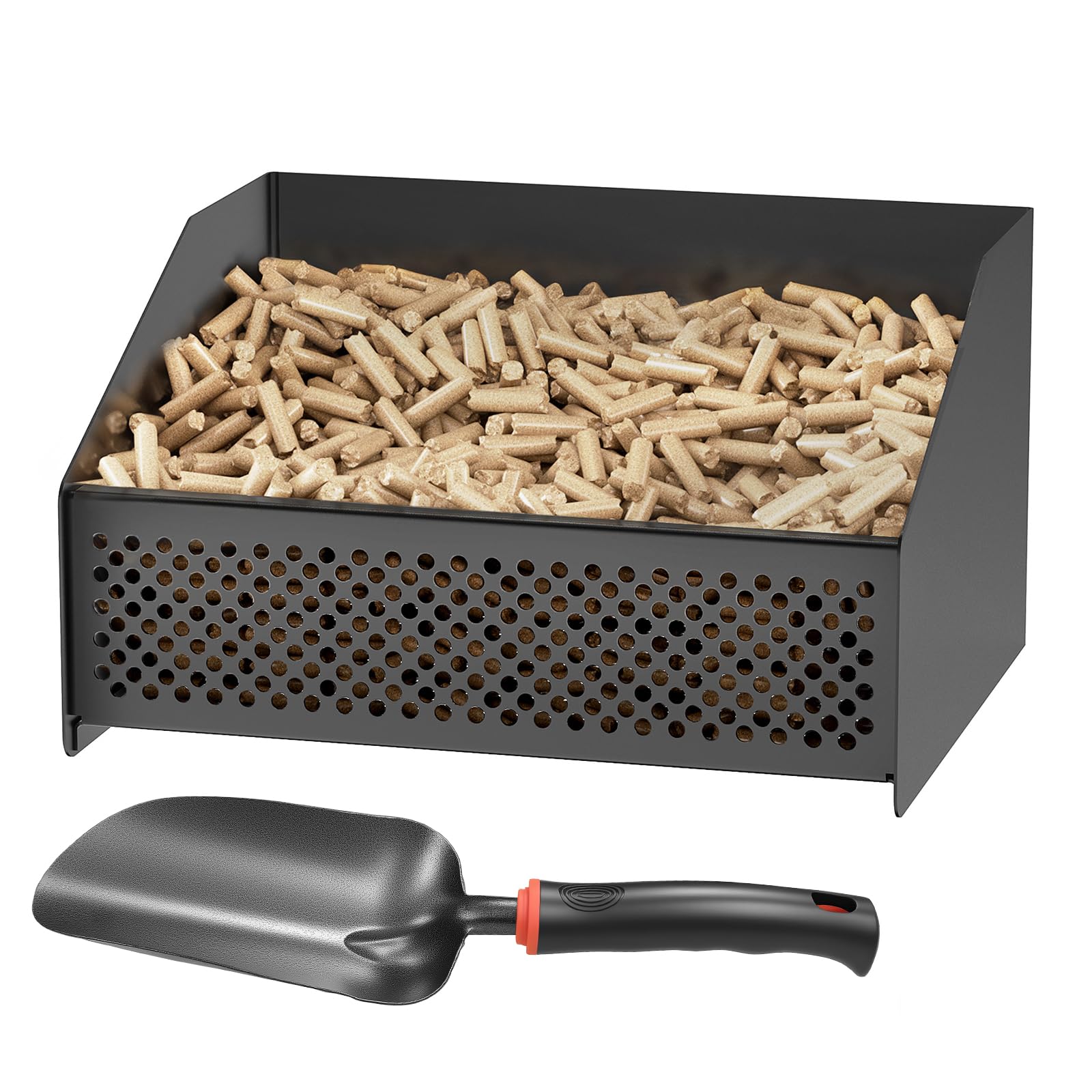 Cesta de pellets para estufa de chimenea, cesta para quemador de pellets, 30 x 25 x 17 cm, 2,3 kg, en estufa de leña o chimenea abierta, versión actualizada