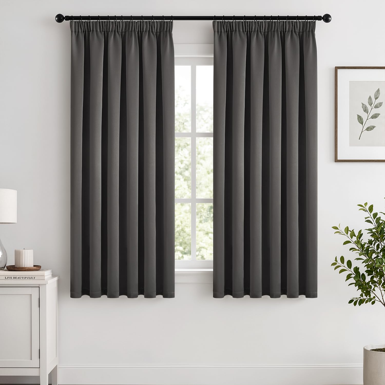 Woaboy Thermovorhang Gardinen Kräuselband Verdunklungsvorhänge Grau | 2er Set 101*160cm Verdunklungsvorhänge mit Kräuselband, isolierend gegen Kälte für Wohnzimmer und Schlafzimmer ,für Schiene