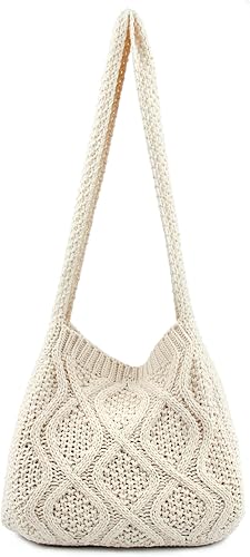 ENBEI Bolsos de hombro para mujer, bolsos de ganchillo, bolso de compras de hombro, bolso de mano estético de lona bolso de mano lindo
