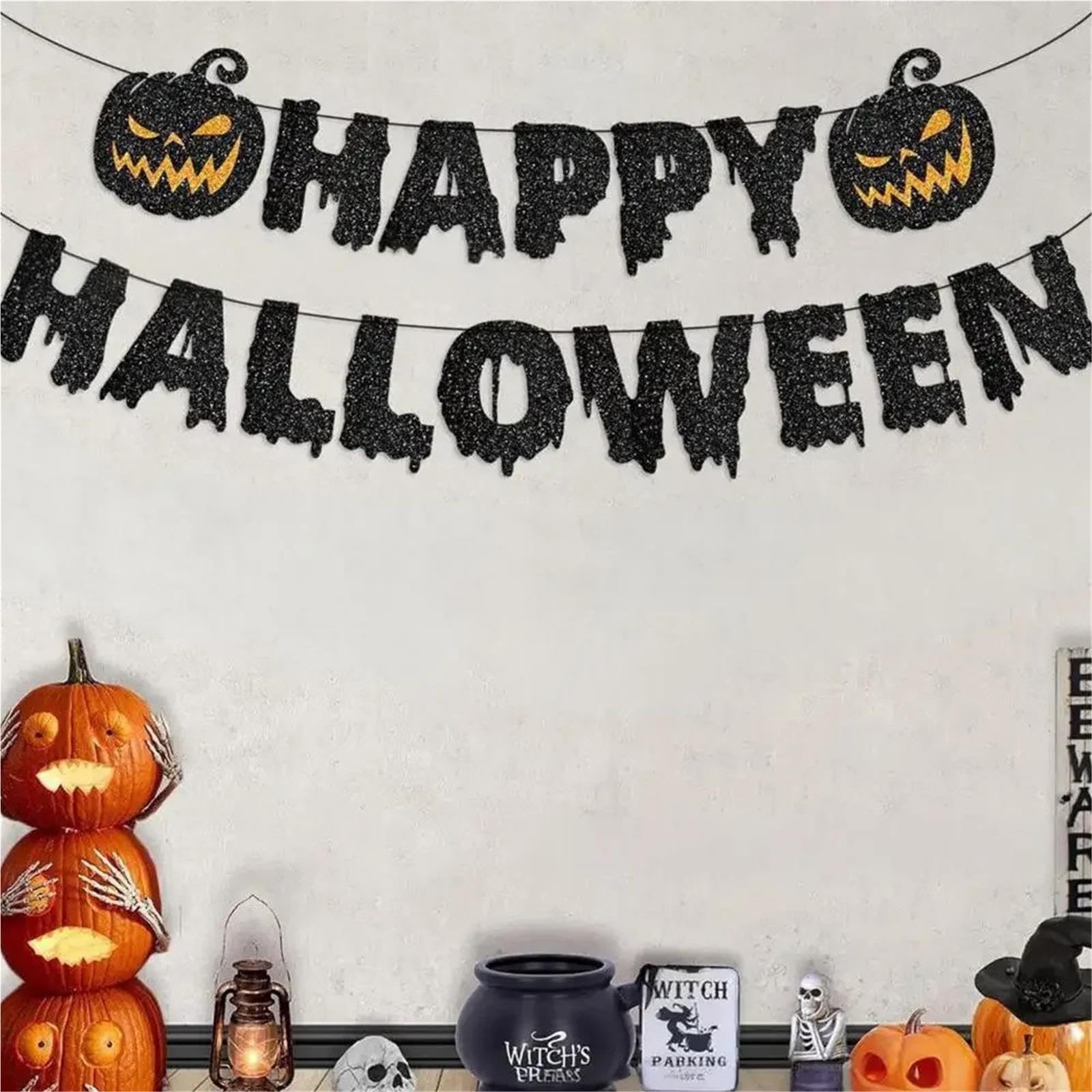 Banner de feliz Halloween, banderín guirnalda colgante papel