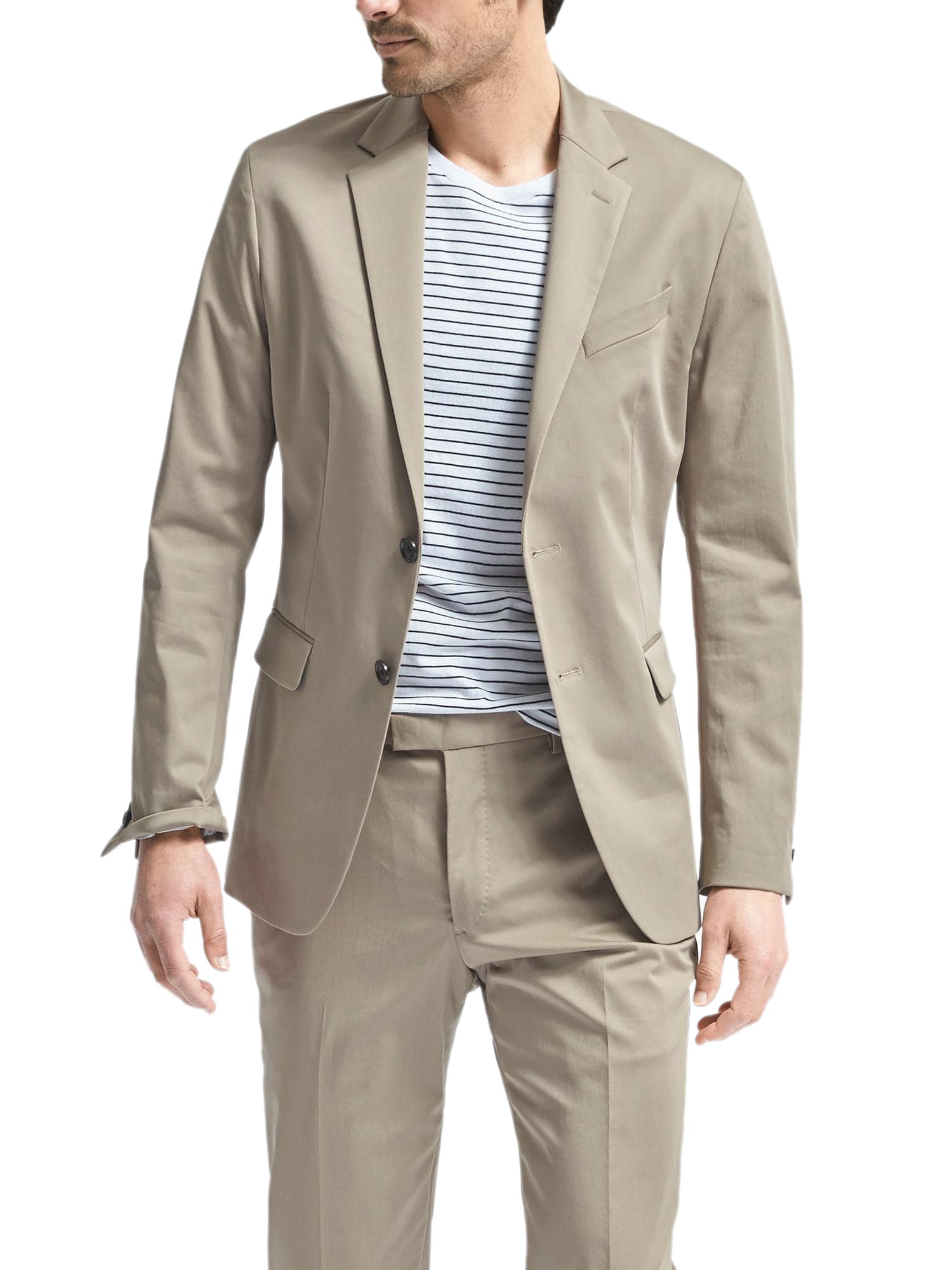 BANANA REPUBLIC Men's Slim Fit Stretch Cotton Two Button Blazer Jacket Acorn 40R Regular Beige