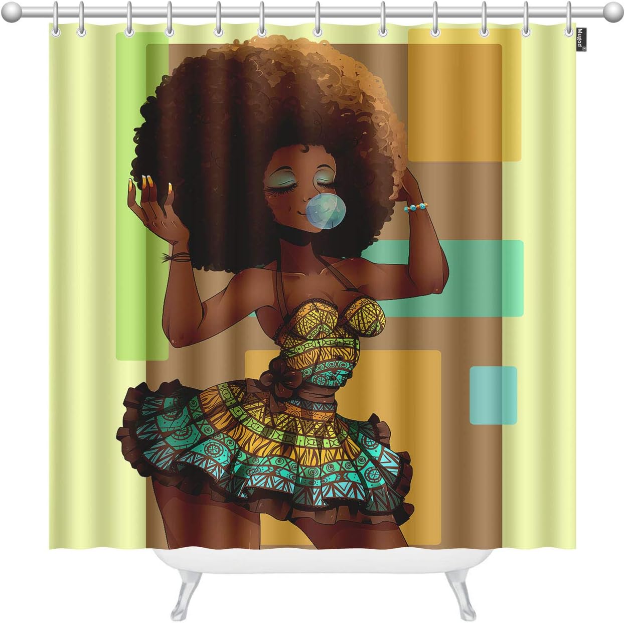 Mugod Custom Waterproof Bathroom African Woman Shower Curtain Polyester Fabric Shower Curtain Size 60 X 72 …