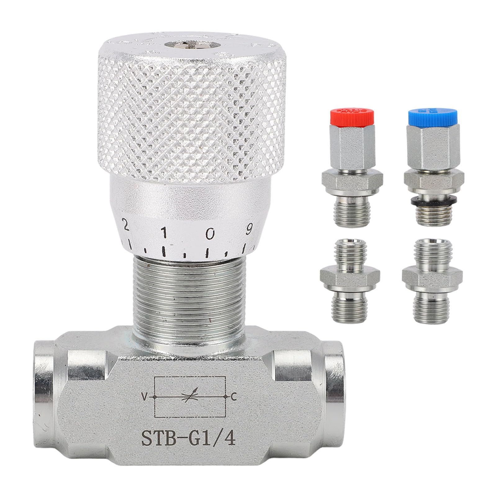 VBESTLIFE Valvola di Controllo del Flusso Bidirezionale per Miniescavatori da 0,8-2 Tonnellate, con Porta Standard da 1/4 di Pollice e Filettatura Metrica L08