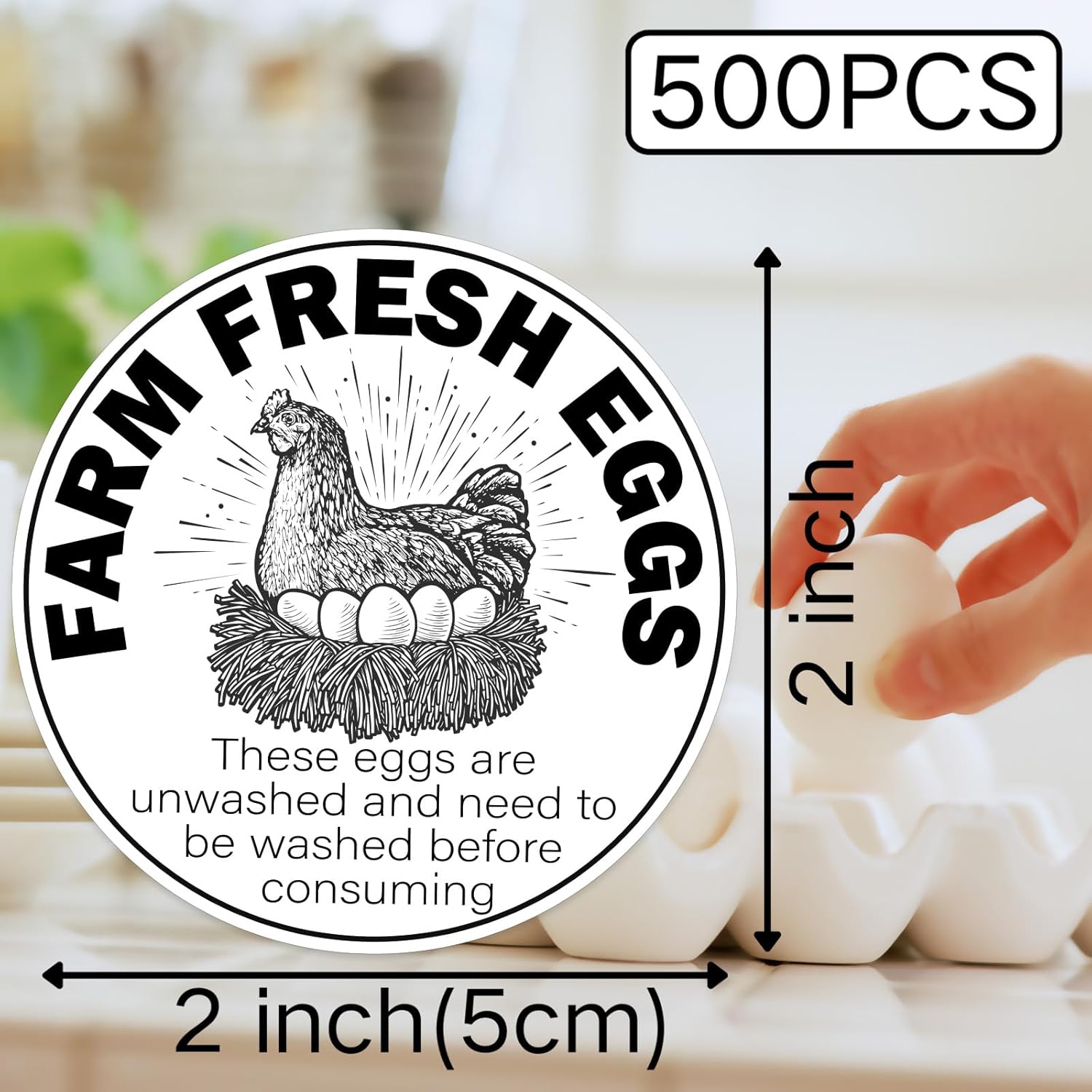 500 Pcs 2 inch Farm Fresh Eggs Carton Stickers Unwashed Eggs Labels for Self Adhesive Bulk Chicken Quail Egg Packaging Sign Decal Egg Carton Labeling - Image 2