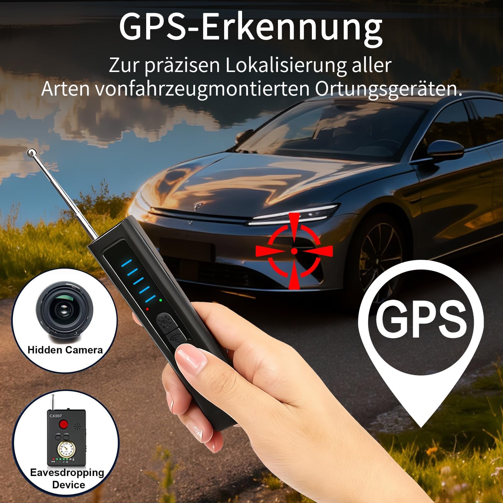 Détecteur de Caméra et Micro Espion 4 en 1 Détecteur RF sans Fil 1MHz-8GHz avec 5 Niveaux de Sensibilité, Alarme Sécurité pour Maison Bureau Hôtel Voyage