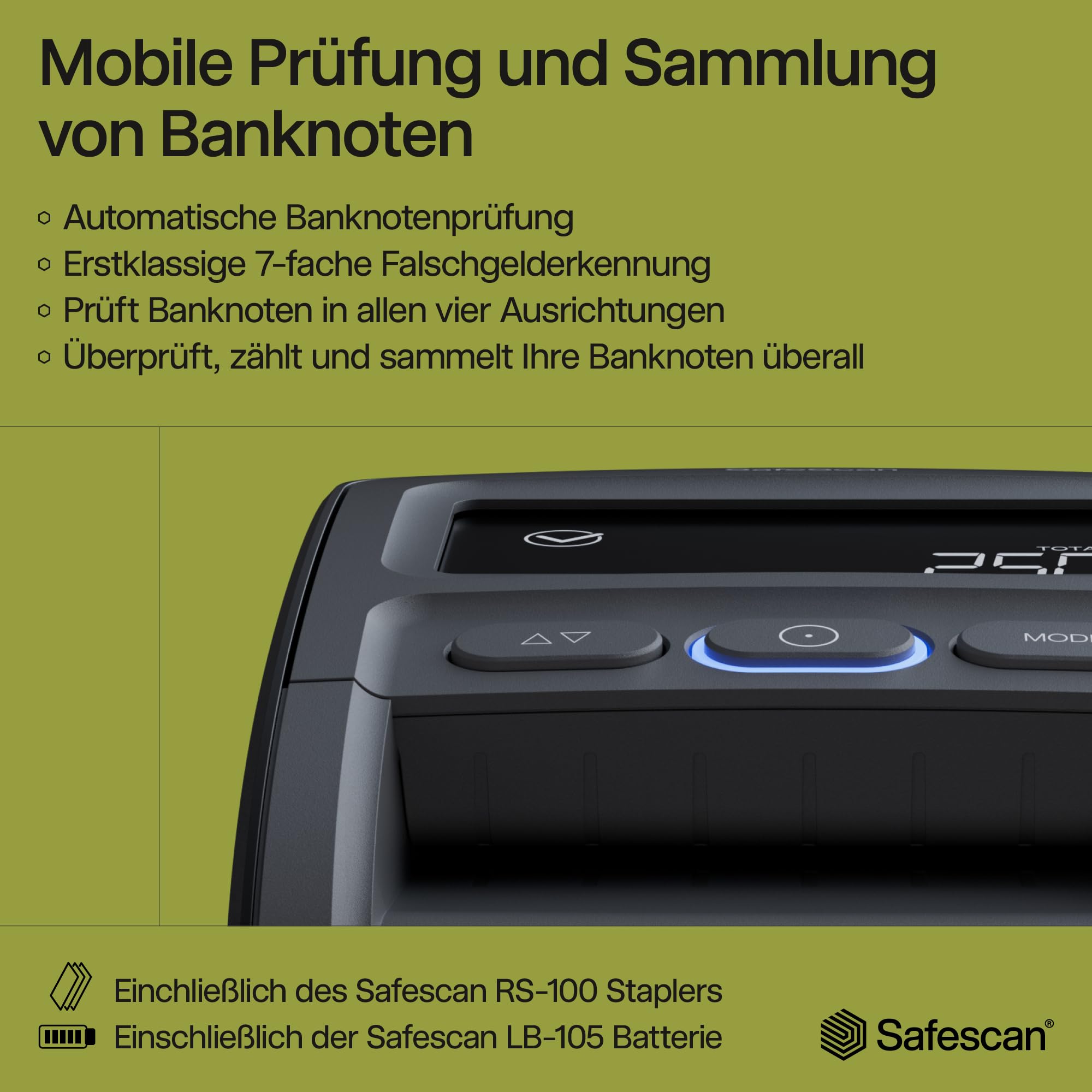 Safescan 155-S automatischer Geldscheinprüfer zur schnellen Überprüfung von Geldscheinen - Falschgeldprüfgerät mit 7-facher Echtheitsprüfung - 100% genauer Geldscheinprüfer
