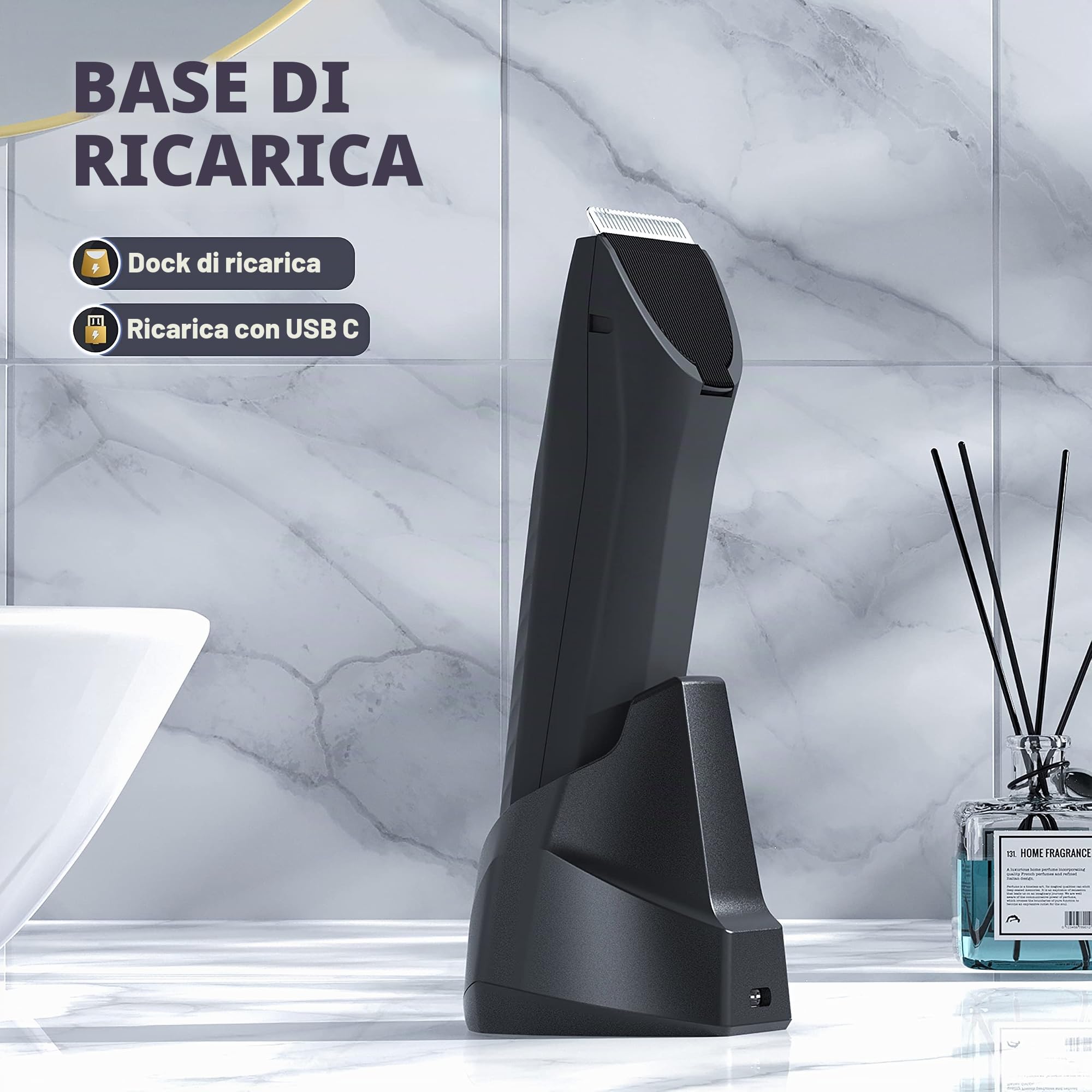 MANSPOT Manscape - Rasoio elettrico per peli pubici e corpo da uomo, con lame in ceramica sostituibili, impermeabile per uso bagnato/asciutto, dock di ricarica in piedi, rasatura 90 minuti (nero)