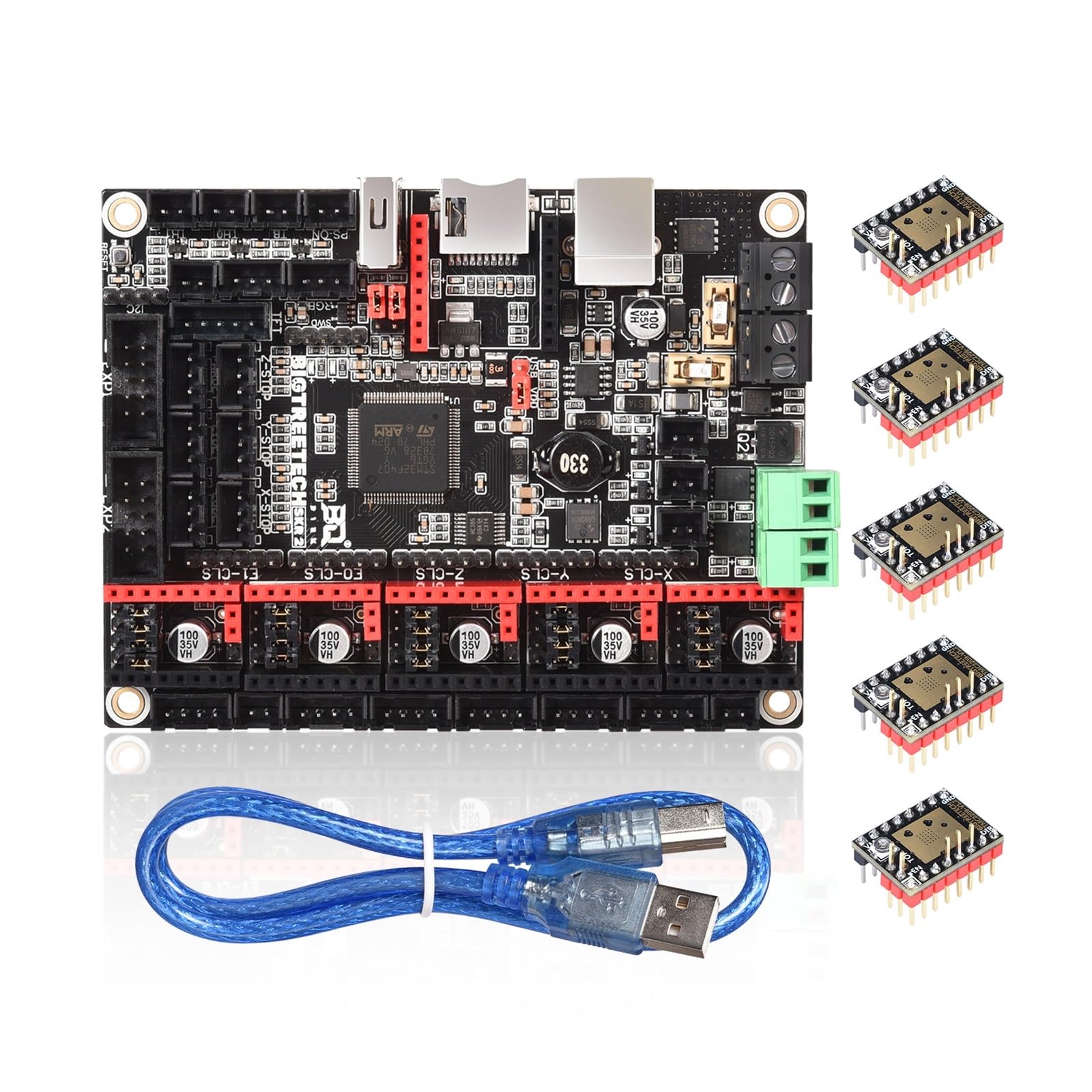 BIGTREETECH SKR V1.4 Turbo Actualización de Placa Base 32 bits | Controlador TMC2209 del tablero de control for impresora 3D Ender3 CR10(SKR V1.4 Turbo,With 5xTMC2209)