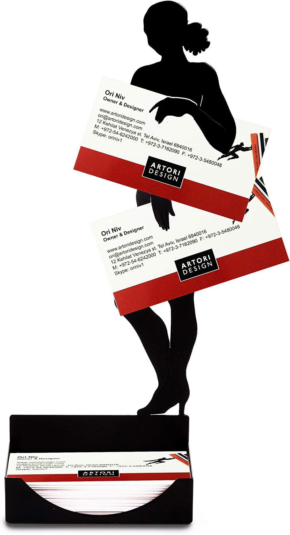 Artori Design | Naked Woman | Black Metal Business Card Holder | Ideal Office, Boss, Co-Worker Gift | Desk, Work Space Accessory.