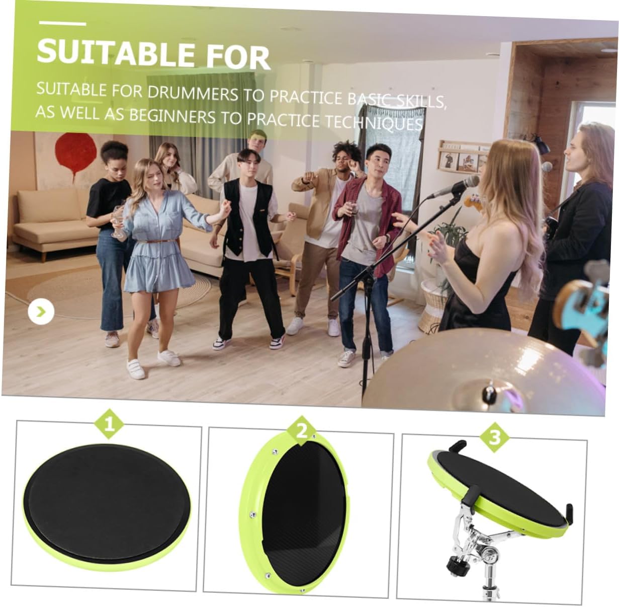 Carbon Fiber Drum Practice Pad Yellow Silent Dumb Drum Mat for Beginner Drummers Noise-reducing Skill Trainer