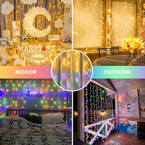 Vista 7 de JMEXSUSS 300LED Dual Color Changing Curtain Lights with Remote, 9.8 x 9.8ft Connectable Plug in Christmas String Lights for Bedroom Backdrop Outdoor